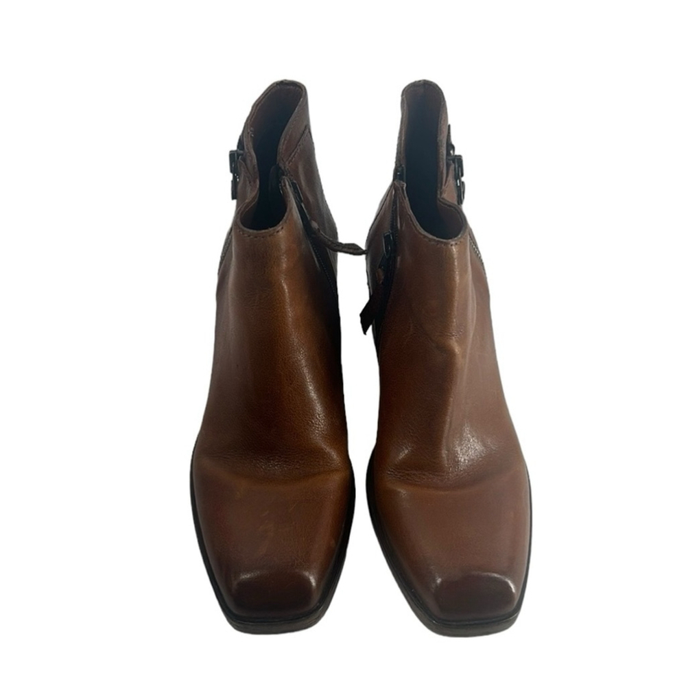 Mjus boots bootie stacked chunky heel brown leather square toe fall sz 8.5 - Picture 4 of 14